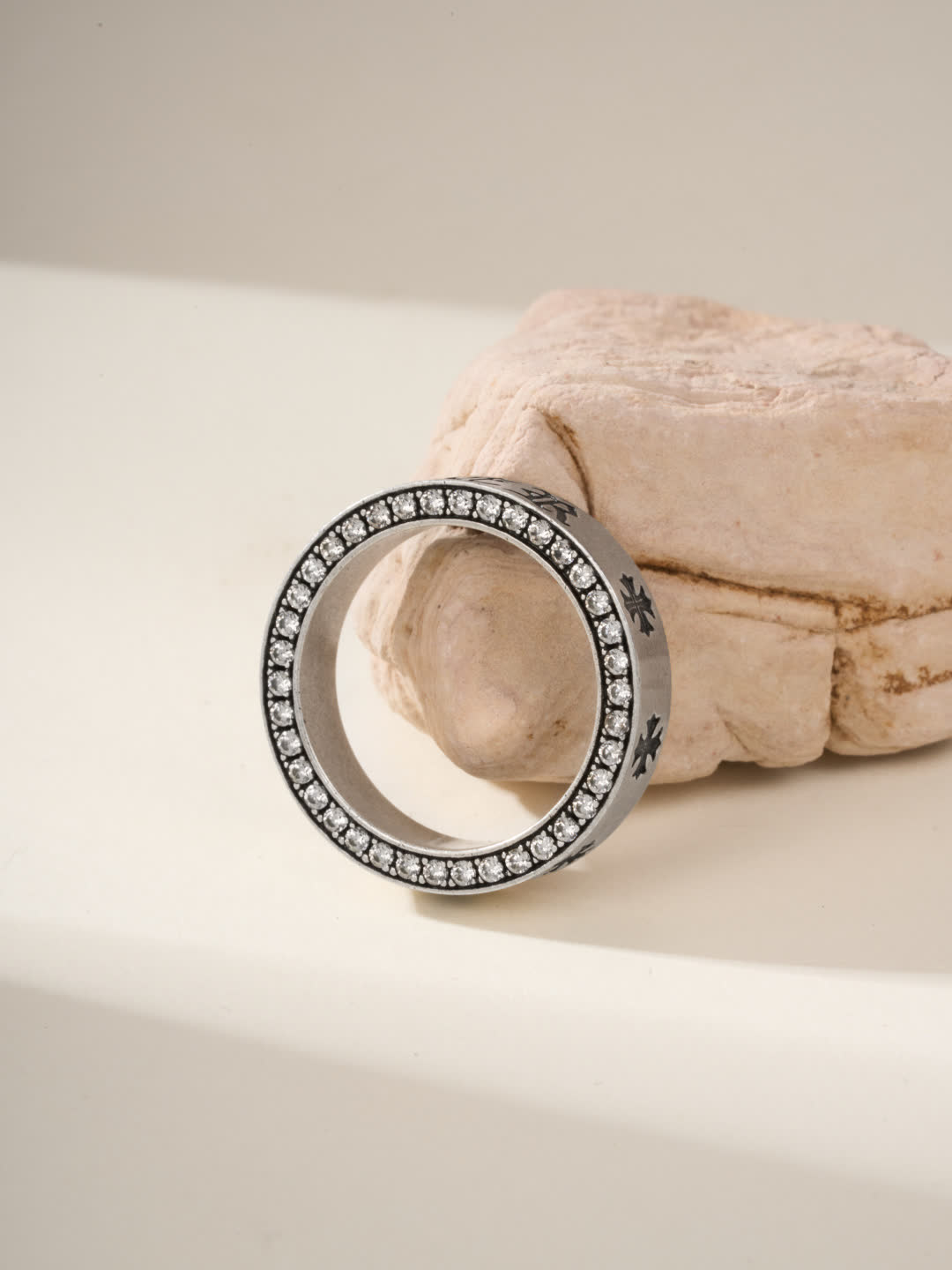 Chrome Hearts Silver Ring with Crosses and Engraving
